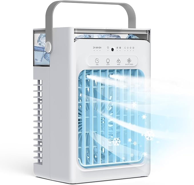 Portable Air Conditioners, 3-in-1 Portable AC Unit, Personal Mini Air Conditioner With 1000ml Water Tank, 2/4/6H Timer, USB Charging Small Cooling Fan (Include 5V 2A Adapter) For Indoor Office Bedroom