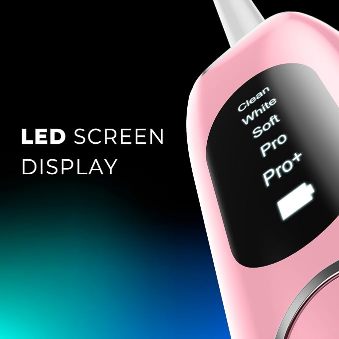 7AM2M Sonic Electric Toothbrush for Adults&Teens with LED Screen, 5 Modes, One Charge for 365 Days, 2 Minute Timer, with 8 Brush Heads and Travel Case (Pink)