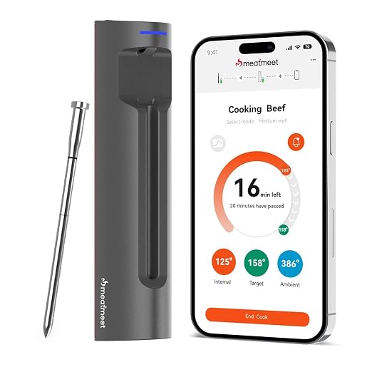 Wireless Bluetooth Meat Thermometer Digital, Smart AI Powered Cooking Thermomer with APP Control, IP69 Waterproof Meat Probe for BBQ, Oven, Grill, Smoker (S Pro)