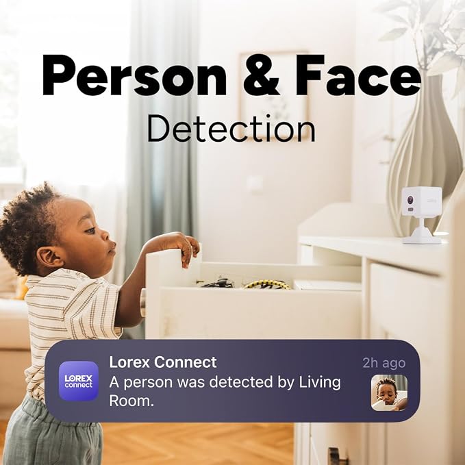 Lorex Connect 2K Indoor Wi-Fi Camera | New APP | Color Night Vision | Person & Face Recognition | Versatile Mounting | 2-Way Talk | 24/7 Recording | Privacy Mode | Local SD or Cloud Storage Option