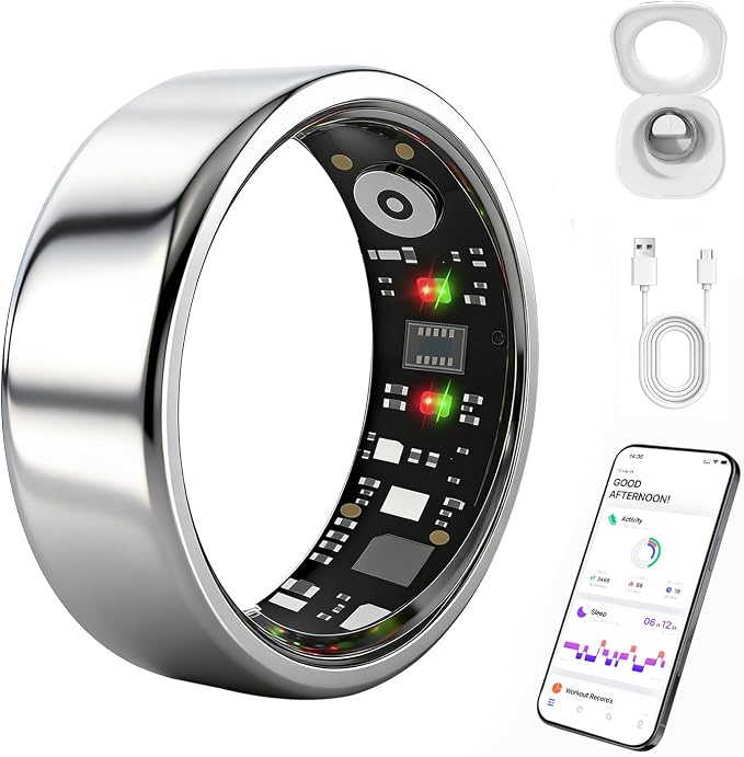 Smart Ring for Women Men, Health Fitness Ring Gen 3 with Free App No Subscription Fee, Stress & Sleep Monitor, Heart Rate & Step Tracker, IP68 Waterproof, Android/iOS Compatible (Sliver,12)