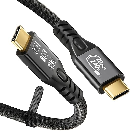CABLEDECONN USB C 3.2 Gen-2 240W Straight Extension Cable 1m 3.3ft Data Transfer 20Gbps 48V/5A Charging Cable Type-C 4K Video Output Compatible with Thunderbolt 3 USB-C Computers