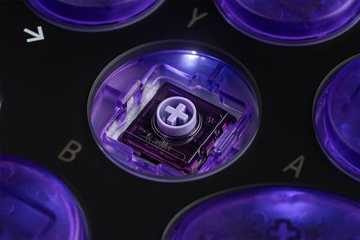8BitDo All-Button Arcade Controller for Switch & Windows – 3 Connection Modes, Low-profile Linear Switches, 4 Programmable Buttons, Hot-swappable PCB - Transparent Purple Signature Edition