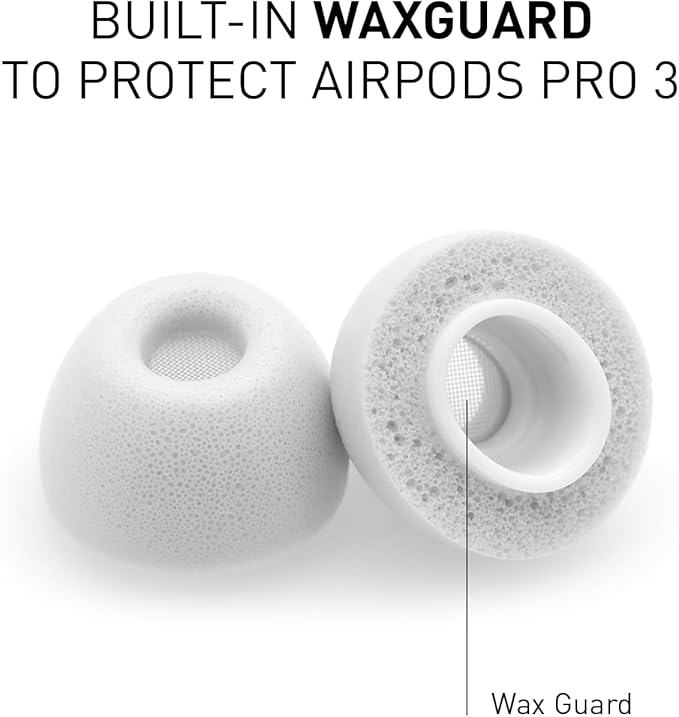 ADV. Eartune Fidelity UF-A3 | Replacement Memory-Foam Tips for AirPods Pro 3 | Secure Fit, All-Day Comfort, Superior Noise Isolation, Rich Bass, Built-in Wax Guard | Grey [Large] [3-Pairs]