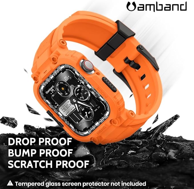 amBand Compatible with Apple Watch Series 9/8/7/6/5/4 & SE 3/2/1 41mm/40mm Band Case for Men, M1 Sport Rugged Case with Strap Military Protective Cover Bumper for iWatch 41/40 mm - Orange