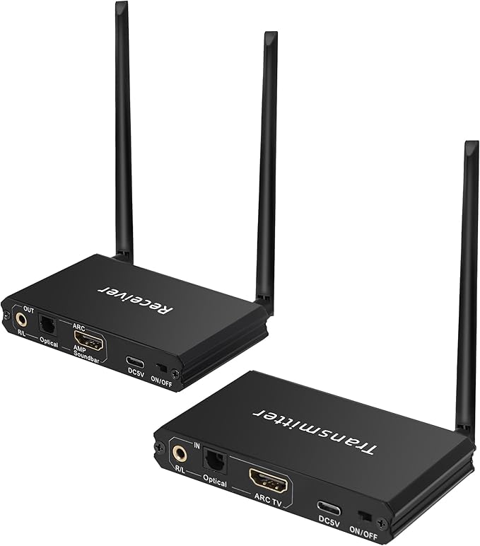 2.4GHz Wireless ARC Optical 3.5mm (RCA) Audio Transmitter Receiver for TV Pojector,164Ft 18ms Latency,Built-in Bluetooth 5.3 Receiver (Only Audio)