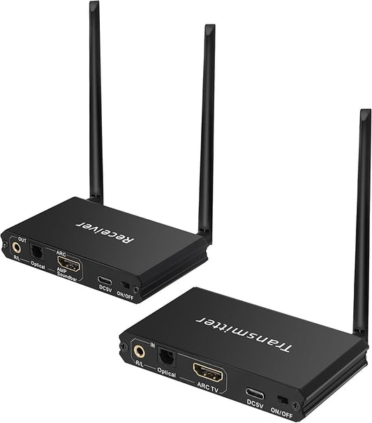 2.4GHz Wireless ARC Optical 3.5mm (RCA) Audio Transmitter Receiver for TV Pojector,164Ft 18ms Latency,Built-in Bluetooth 5.3 Receiver (Only Audio)