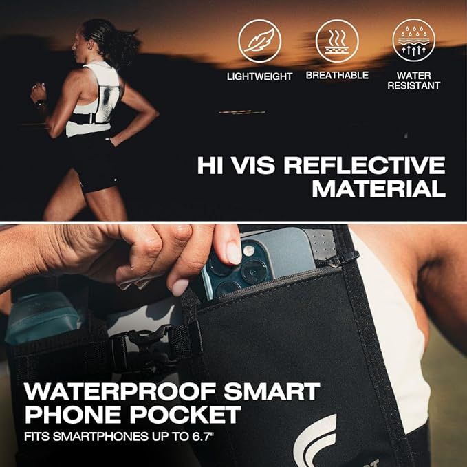 Running Phone Holder Vest with 500ml/17oz Water Bottle | Reflective Hydration Vest | Adjustable | Light | 6 Pockets for Running Accessories | Unisex