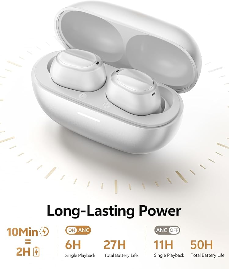QCY MeloBuds A30 Aadptive Active Noise Cancelling Wireless Earbuds, 8 Mics ENC Clear Call Ear Buds, 60dB ANC Hi-Res Audio Bluetooth 6.0 Headphones, Comfort Lightweight, IPX5 Waterproof Earphone