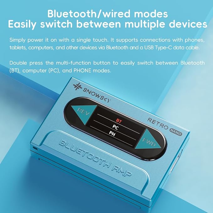 FiiO/Snowsky Retro Nano Bluetooth USB DAC AMP with LDAC, aptX Adaptive, aptX LL (3.5mm Unbalanced & 4.4mm Balanced Output) (Blue)