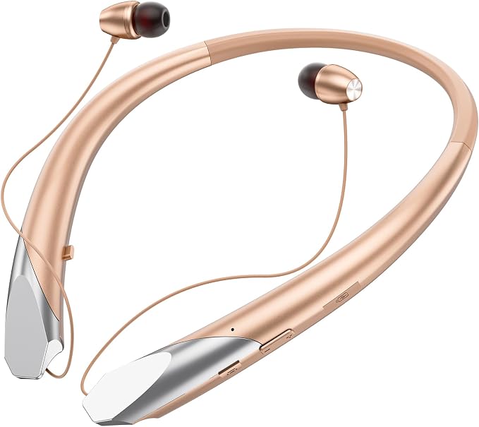 Neckband Bluetooth Headphones Retractable, Wireless Headset with Mic, IPX5 Sweatproof Earphones, 22H Playtime & Dual Connectivity for Sports Running Workouts (Rose)