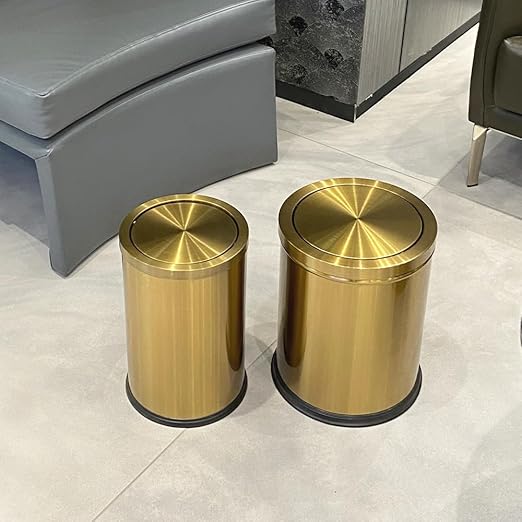 15L/4GAL Gold Bathroom Trash Can, Small Waste Basket with Flipping Lid, Golden Garbage Can for Bathroom,Living Room,Hotel,Office(Singer Gold)