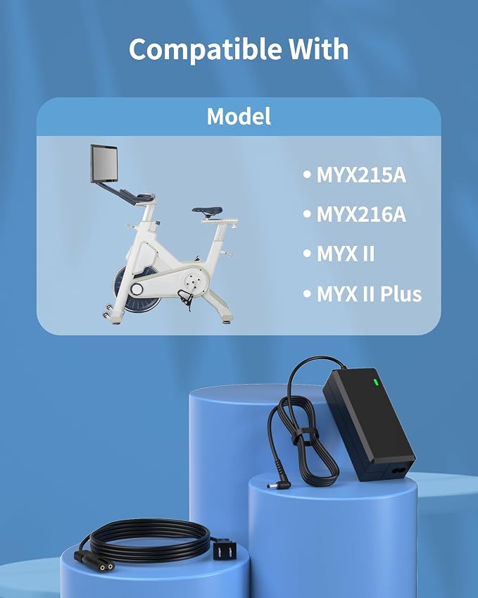 VHBW for MYX Fitness Bike Power Cord Compatible with MYX Fitness MYX II and MYX II Plus Cycling Bike MYX215A MYX216A 2AUR9-MYX215A 2AUR9-MYX216A KA1670-1205000Q Charger Cord