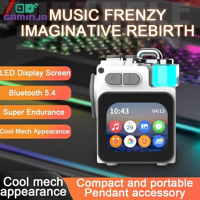 Wireless Bluetooth Speaker Mini, 2-Inch Screen RGB Subwoofer, Small Speaker Portable with Alarm Clock, Weather, Calendar,6H Battery, Metal Pendant Waterproof Large Hd Sound Pocket Stereo