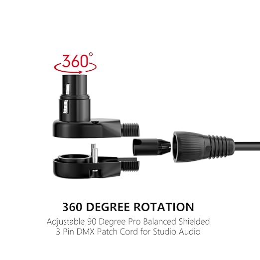 Right-Angle XLR Male to Straight XLR Female Microphone Cable 2-Pack, Adjustable 90 Degree Pro Balanced Shielded 3 Pin DMX Patch Cord for Studio Audio&DJ Stage Live Recording(C, 25Feet)