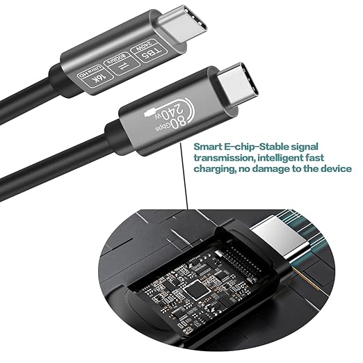 USB4 for Thunderbolt 5 Cable 3.3ft (1m) 80Gbps, 240W PD Fast Charging, 16K/8K Video, Compatible with MacBook Pro/Air, iPad Pro, Dell XPS, Surface Laptop, Galaxy Book