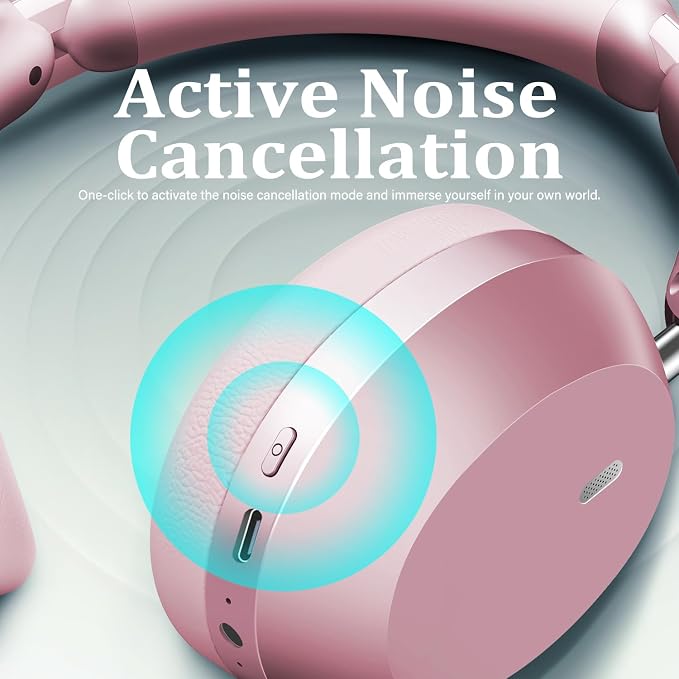 Wentronic Y04 Wireless Bluetooth Over-Ear Headphones – Immerse in Every Beat with Active Noise Cancelling & Hi-Res Sound, 48H Playtime, Soft Ear Cushion for All-Day Comfort, Pink