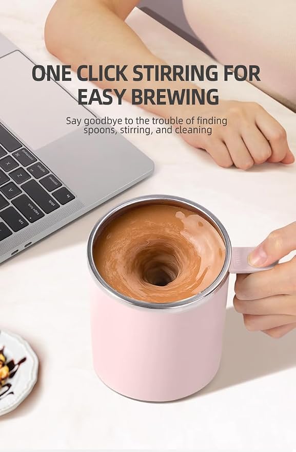 Self Stirring Mug,Self Stirring Coffee Mug,Suitable for Coffee, Milk, Cocoa and Other Beverages (Pink, 12 Ounces)