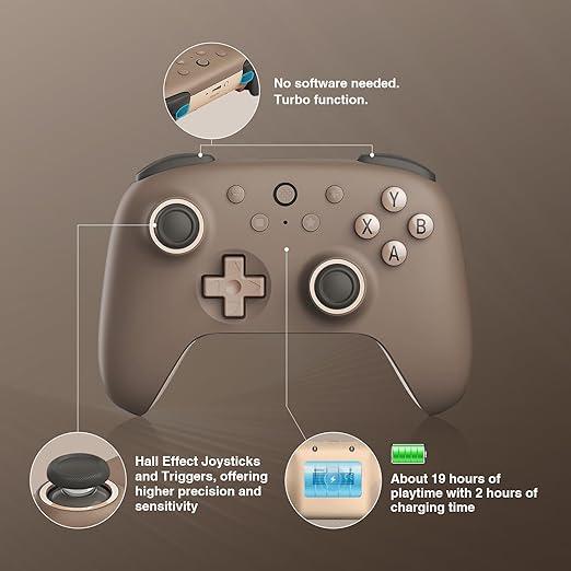 8Bitdo Ultimate 2C Wireless Controller for Windows PC and Android, with 1000Hz Polling Rate, Hall Effect Joysticks and Hall Triggers, and Remappable L4/R4 Bumpers (Brownie)