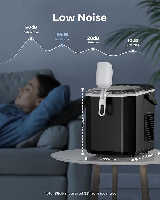 Silonn Ice Maker Countertop, Portable Ice Machine with Carry Handle, Self-Cleaning Ice Makers with Basket and Scoop, 9 Cubes in 6 Mins, 26 lbs per Day, Ideal for Home, Kitchen, Camping, RV