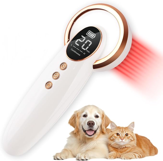 Red Light ColdLaser Therapy Device for Dogs, Handheld Infrared Light Therapy Device with Portable Suitcase, Clearly LED Display & Continuous/Pulse Mode & 3 Levels Power, 12pcs 650nm & 4pcs 808nm