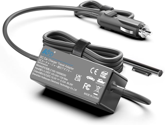 KFD 15V 6.33A Car Charger 12V-24V DC Adapter Compatible with Microsoft Surface Book 3 2 1 Surface Go 1 2 3 4 Surface Laptop 7 6 5 4 3 2 1 Go Surface Pro 11 10 X 9 8 7 7+ 6 1798 1932 Power Supply Cord