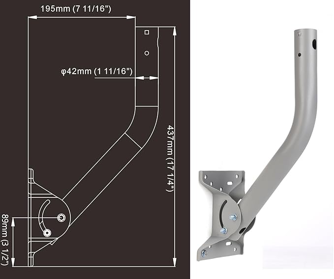 Heavy Duty Universal Adjustable Antenna Mount Pole(OD 1 11/16", Length 17 1/4"), Pole Mounting Bracket for Wall Eave Roof, Compatible with Antenna, Weather Station and WiFi Extender, with U-Bolt Kit