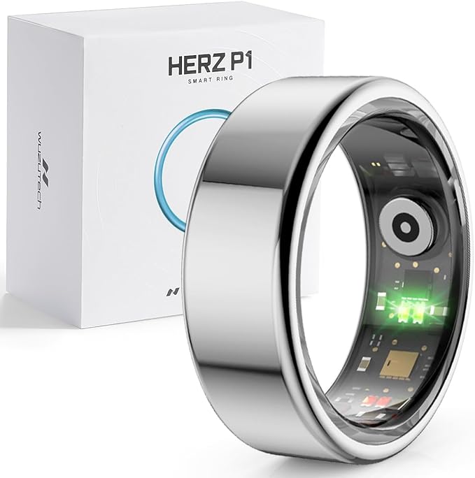 Herz P1 Smart Ring for Women & Men - (Size 7) 24/7 Health Metrics Fitness Ring, Tracks 20+ Biometrics, 6 Day Battery Life, Waterproof Stainless Steel, Free APP for iOS Android, No Subscription