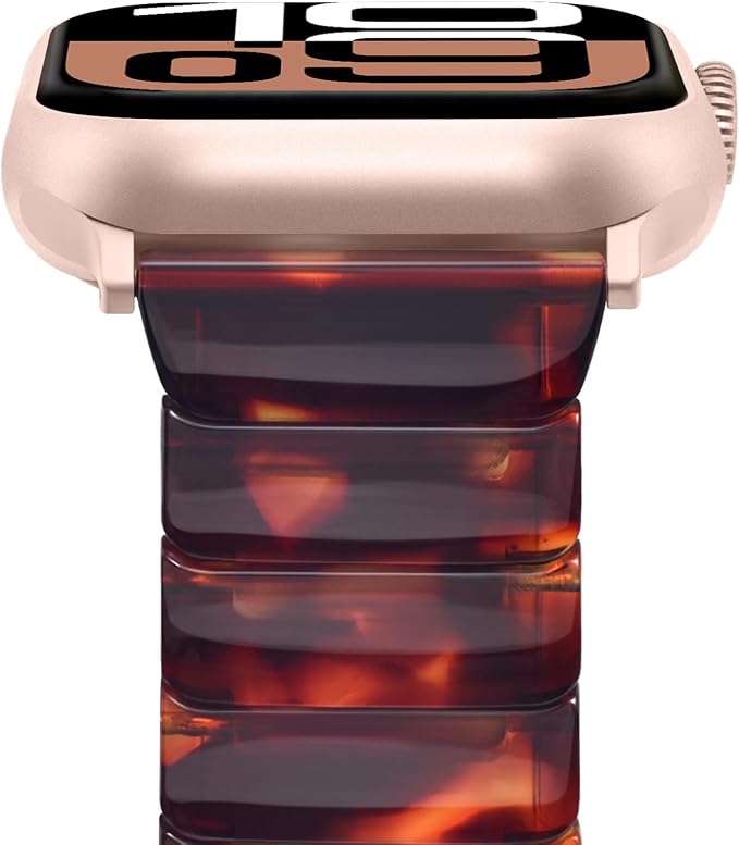 V-MORO Resin Band Compatible with Series 11/10 Apple Watch Bands 46mm/45mm/44mm/42mm Fashion Strap for iWatch Series 9/8/7/6/5/4/3/2/1/SE/SE2/SE3 Lightweight Bracelet Wristband Women Men(Classic Tortoise)
