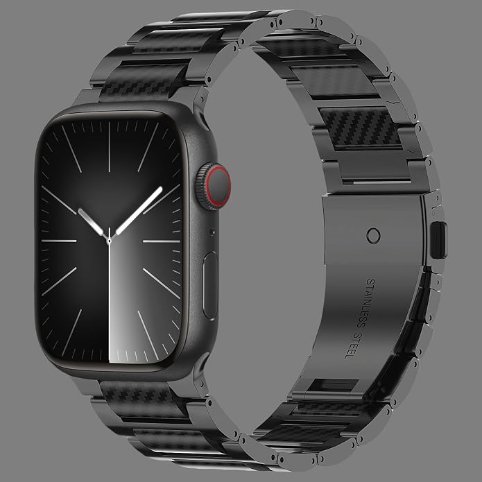 iiteeology Carbon Band Compatible with Apple Watch 49/46/45/44/42mm 42 Series 11/41/40/38mm, Women Men Light Genuine Carbon Fiber Band for iWatch Ultra 3/2/Series 11-1