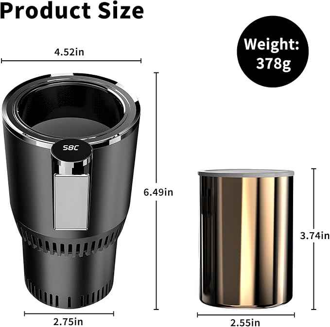 Black Car Cup Holder with Golden Aluminum Cup