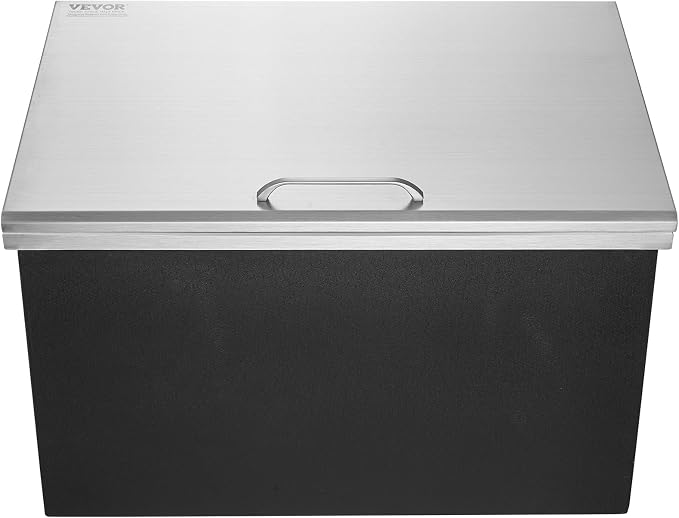 VEVOR Drop in Ice Chest, 28" L x 20" W x 17" H Stainless Steel Ice Cooler, Commercial Ice Bin with Hinged Cover, 114 qt Outdoor Kitchen Ice Bar, Drain-Pipe and Drain Plug Included, for Cold Wine Beer