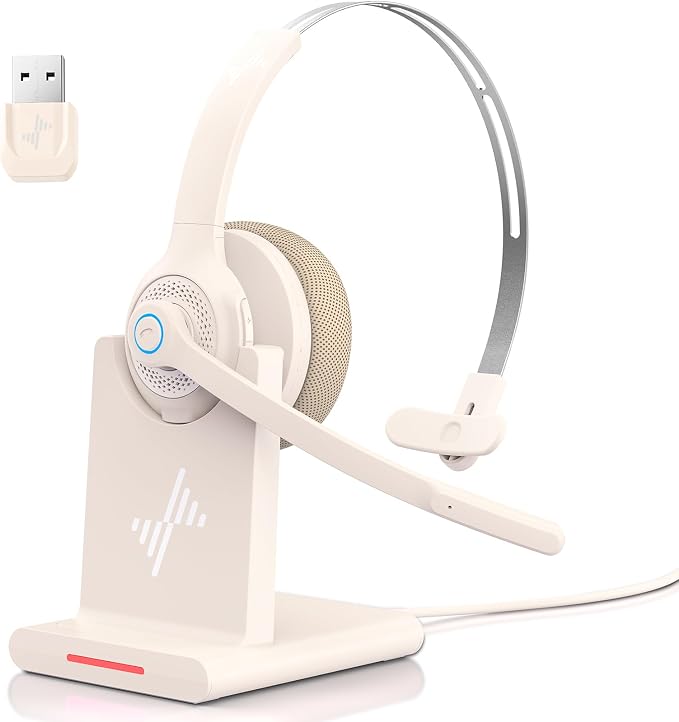 JIAMQISHI Bluetooth Wireless Headset with Mic for Work, Bluetooth 5.2, Advanced Noise Reduction Microphone, Clear Calls - Comfortable On-Ear Headphones, Applicable to PC, Laptop, Phone, Android, Zoom