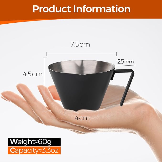 YARRAMATE Silver Powerful Milk Frother Wand & 100ML Metal Measuring Cups