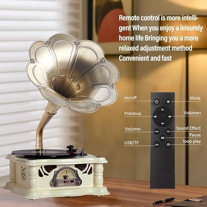 Gramophone Record Player Vintage,Retro Phonograph Vinyl Record Player,Horn Vinyl Tocadiscos DJ Turntable,Decorative Gramophone Speaker with USB Audio for Home/Villas/Restaurants/Parties/Classical Fans