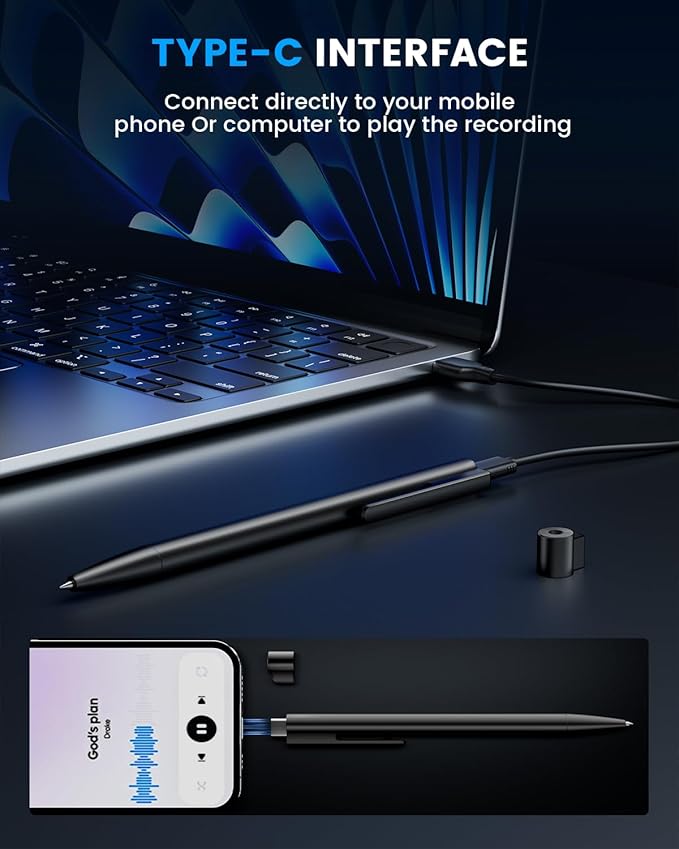 AI Voice Recorder Pen with App Control, 64GB Note Sound Recorder with Transcribe, Mind Mapping & AI Summary, Supports 103 Languages, Audio Activated Recorder for Lectures, Meetings, Calls