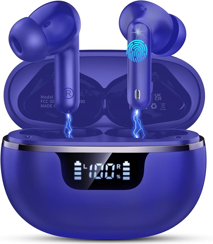 Jxrev Wireless Earbuds Bluetooth 5.4, 50H Playtime IP7 Waterproof Earphones with 4 ENC Mics, HiFi Deep Bass, LED Display Fast Charging, 2026 in-Ear Headphones for Sports & Outdoor
