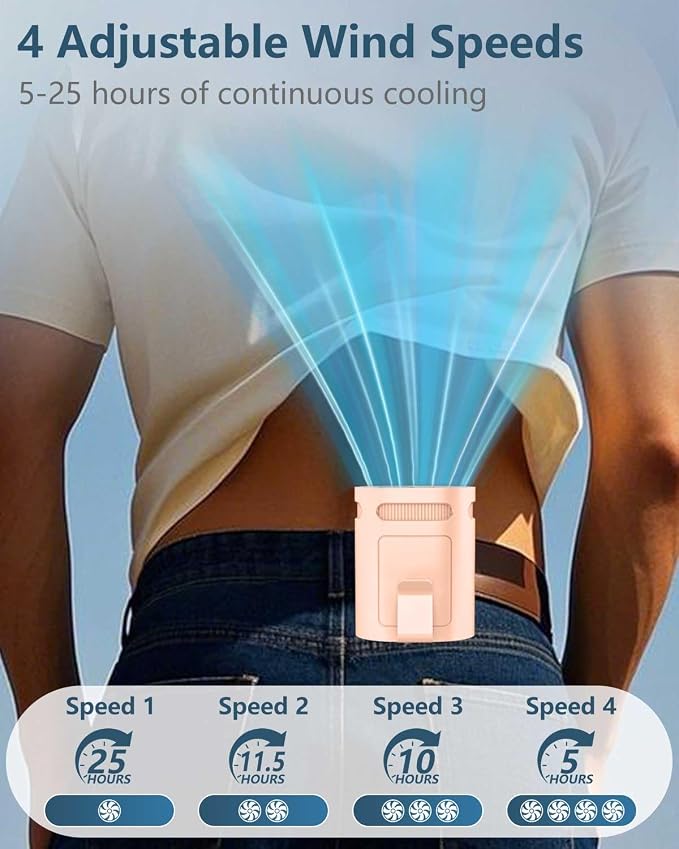 Shirt Fan Clip-Portable Waist Fan Clip On Wearable Belt Buckle Pocket Pant,Pink Power Personal Rechargables Mini Light Weight Cold Neck Fans,Quietest Cordless AC for Outside Disney Sports Traveling