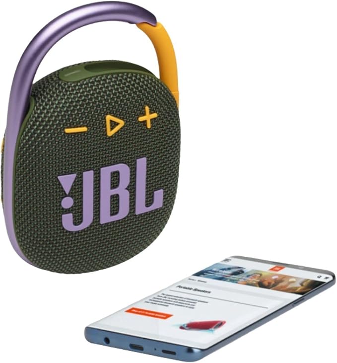 JBL Clip 4: Portable Speaker with Bluetooth, Built-in Battery, Waterproof and Dustproof Feature - Green (Renewed)