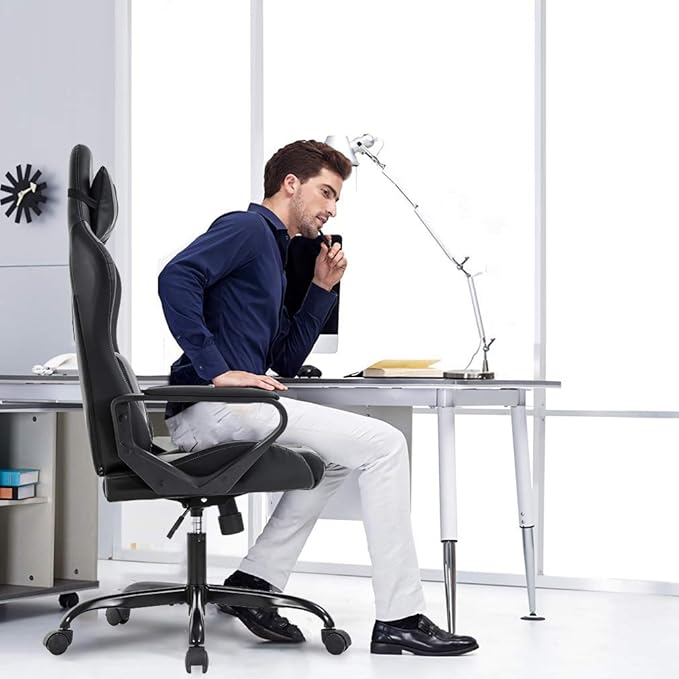 BestOffice PC Gaming Chair Massage Office Chair Adjustable Desk Chair High Back PU Leather Executive Rolling Racing Computer Chair with Lumbar Support Headrest Armrest Swivel Task Chair(Blue)