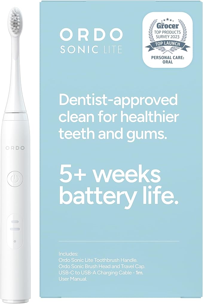 ORDO Lite Sonic Toothbrush, Electric Toothbrushes with 35,000 Pulses Per Min, Dual Modes, Over 5 Weeks Battery, Smart Timer, Waterproof, USB C, Snow