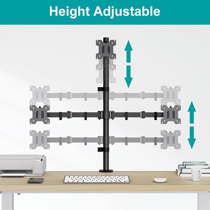 MOUNT PRO Triple Monitor Mount, Monitor Desk Mount for 3 Screens up to 32 inch, 17.6 lbs Each, Fully Adjustable Stacked Computer Stand, Table VESA Mounting, C clamp/Grommet Base