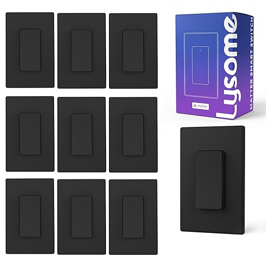 Matter Smart Light Switch, Voice Control Smart Wall Switches Compatible with Alexa & Google Assistant, Timer Schedule, Neutral Wire Required, Single Pole, 2.4GHz Wi-Fi, Black, 10 Pack
