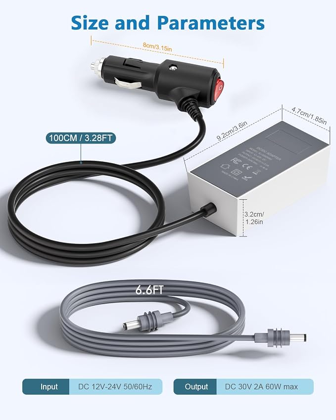 Starlink Mini 12V Car Adapter Power Supply 30V Step Up Converter Adapter | 2M Waterproof DC Power Cable,Cigarette Lighter Adapter with Switch,12V to 30V Step Up Converter No Voltage Drop 60W Output