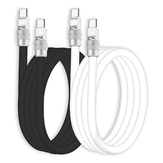 chubbycable Couple Chubby 2 Pack 240W USB C Cable Extra Thick Silicone Fast Charging Cable Compatible with iPhone 17-15 Series iPad Galaxy Series, Black+White, Type-C to Type-C, 19.6FT