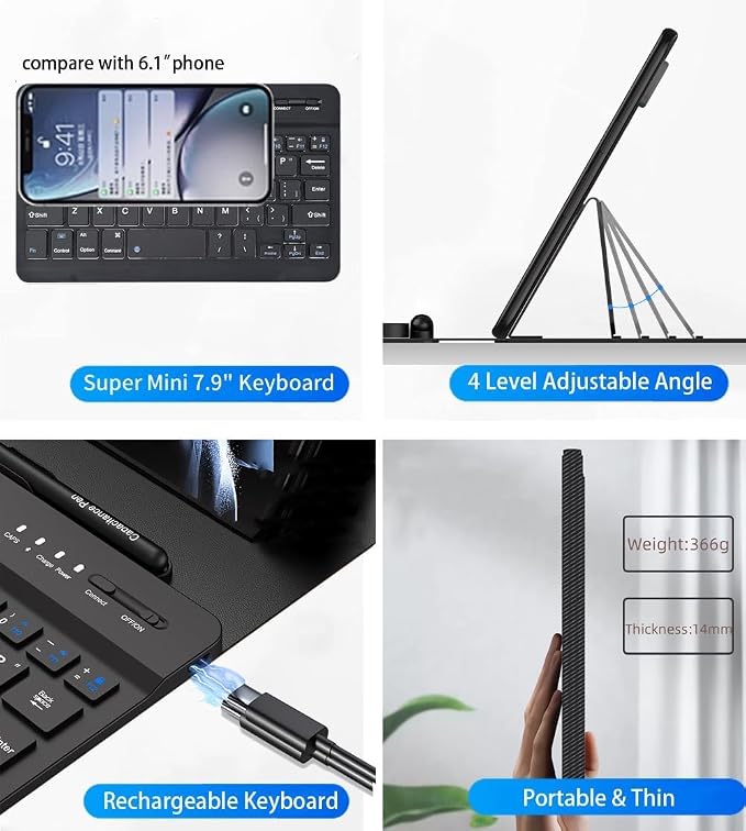 for Google Pixel 10 9 Pro Fold Keyboard and Mouse, Portable Mini Bluetooth Keyboard with Leather Case and Pen, 4 in 1 Travel Set for Pixel 10 Pro Fold Accessories/Motorola Razr Fold 2026