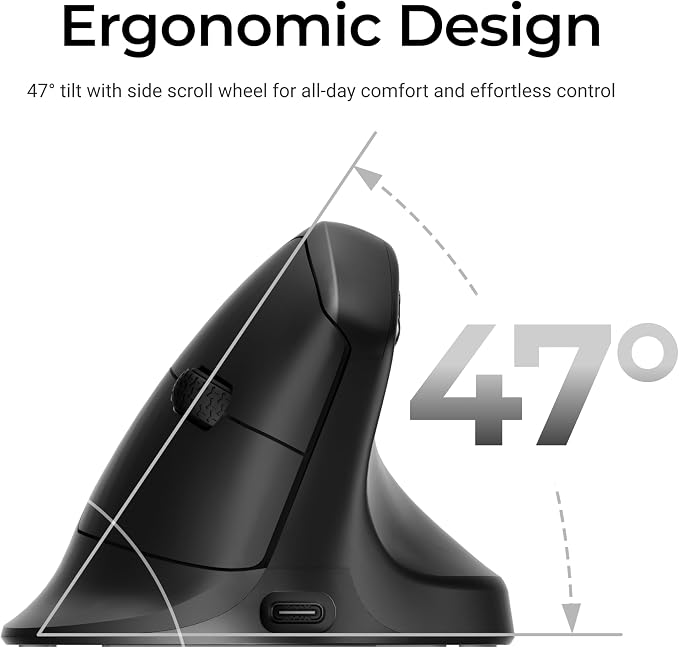 Keychron M5 Wireless Ergonomic Mouse, Compact Vertical Mice with Thumb Wheel, Silent Clicks, 2.4 GHz/Bluetooth/Wired Rechargeable, Customizable Buttons, for Laptop macOS/Windows - Black