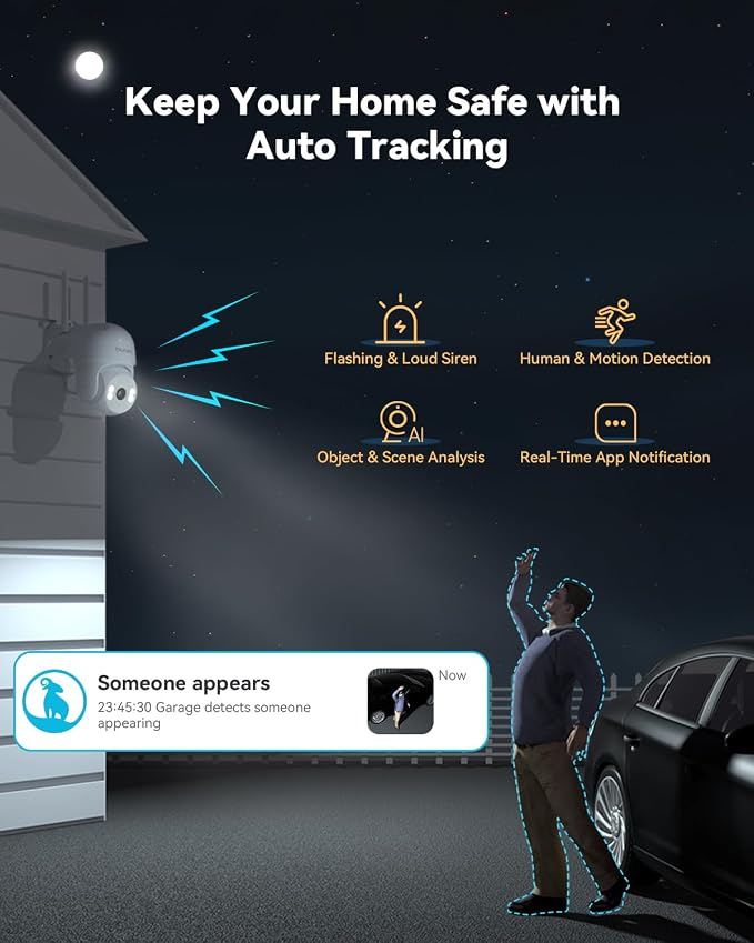 blurams 2Pack Security Cameras Outdoor Wired, 2K 360° PTZ Outdoor Security Camera, Weatherproof, 24/7 Recording with SD Card, Color Night Vision, AI Human Tracking, 2.4/5GHz WiFi6, Work with Alexa