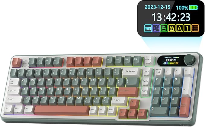 RK ROYAL KLUDGE S98 Mechanical Keyboard w/Smart Display & Knob, 96% RGB Wireless Gaming Keyboard BT/2.4G/USB-C, Hot Swappable Custom Keyboards, Software Support, Silent Computer Gaming Keyboard