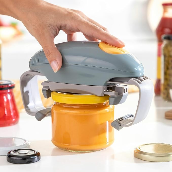 InnovaGoods® Lloucan Electric Jar Opener, Can Opener Kitchen Accessory, Automatic Can Opener for New Sealed Jars, Hands Free Can Opener Less Effort to Open (Grey)